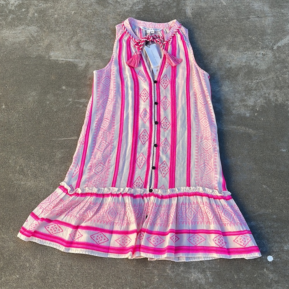 NWT Veronica Beard Weylen Dress in Fuschia/Off White